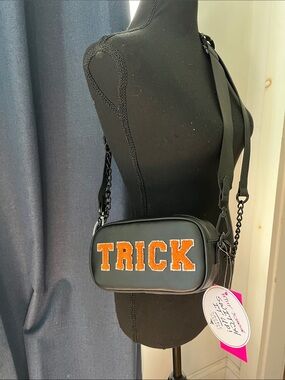 Betsey Johnson Black Crossbody Bag with Orange 'TRICK' Patch